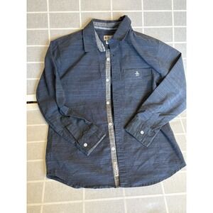 Original Penguin Boys Long Sleeve Button Dress Shirt Sz 10-12 Kids Navy Atlantic